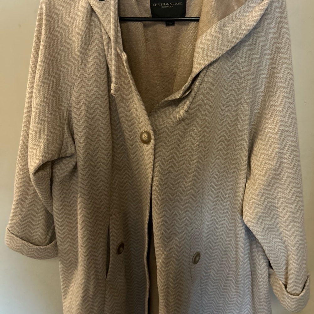 Christian Siriano Beige Chevron Button-Front Coat with Large Collar